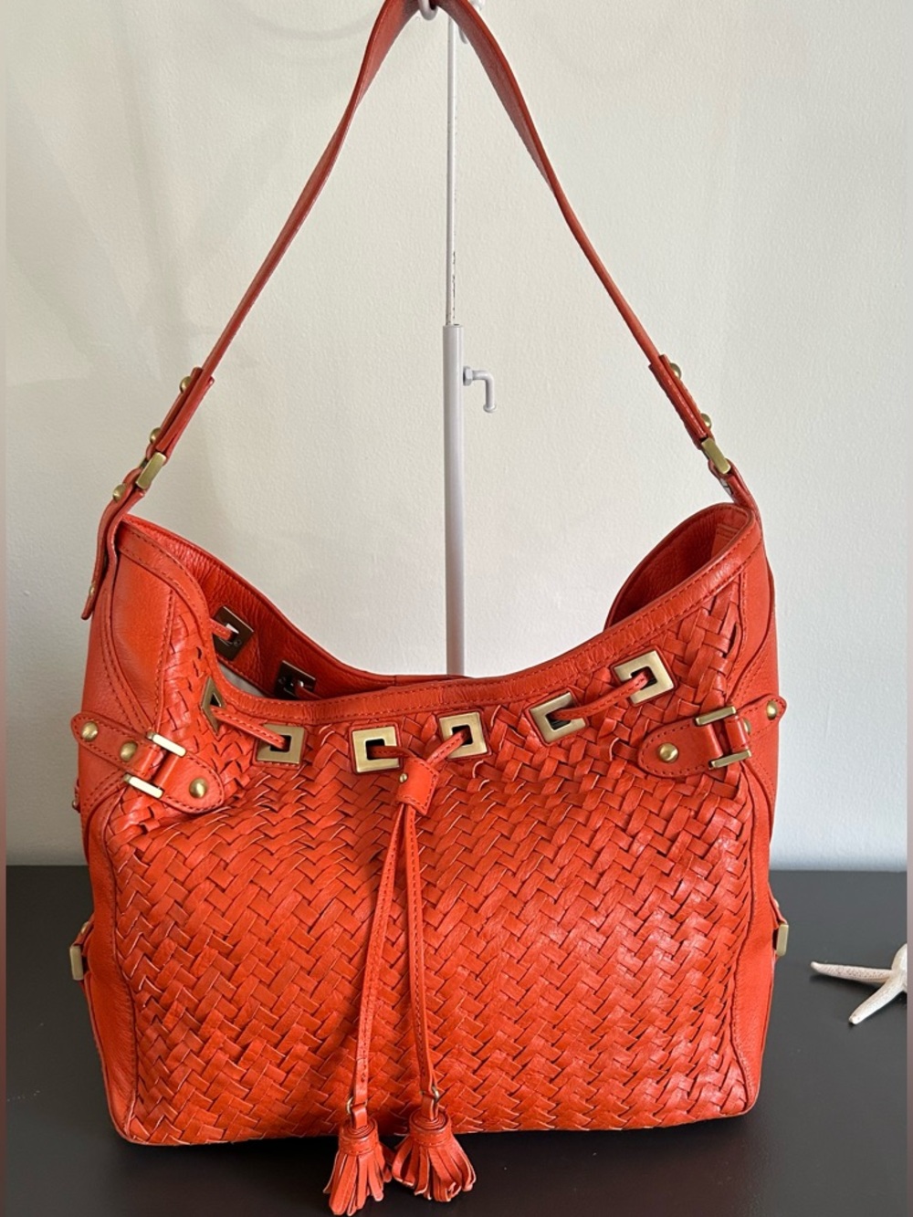 Cole Haan Orange woven Leather Shoulder Bag structured hobo bag - Picture 3 of 13